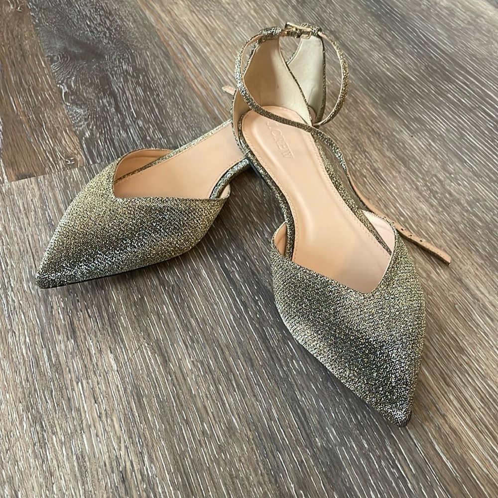 J.Crew Sadie Ankle-Strap Flats in Glitter